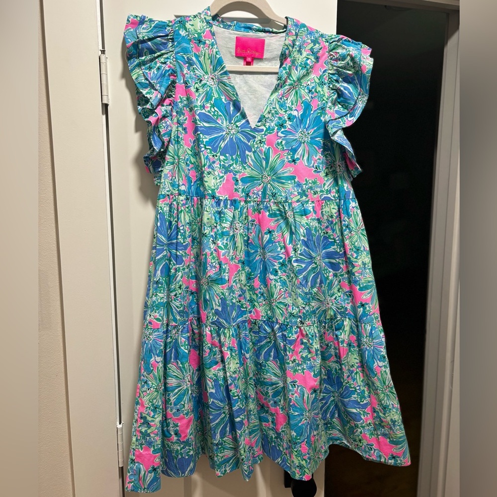 Lilly Pulitzer Blue and Pink Fit-and-Flare Sundress
